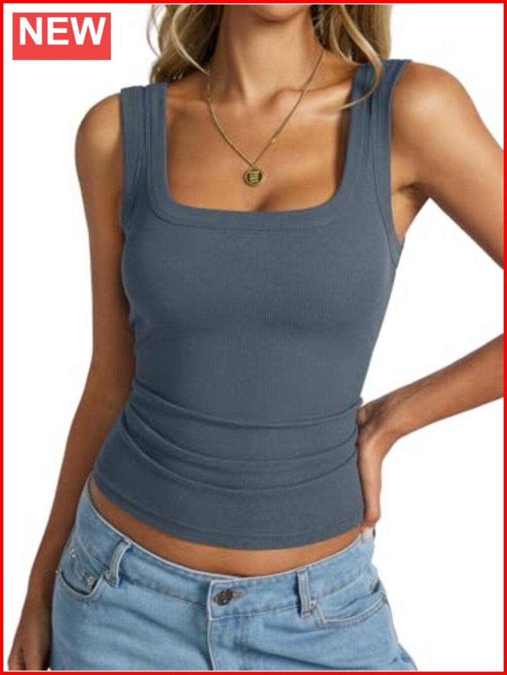 Cotton Ribbed Square Neck Backless Tank Top Slimming Sleeveless Summer Basic